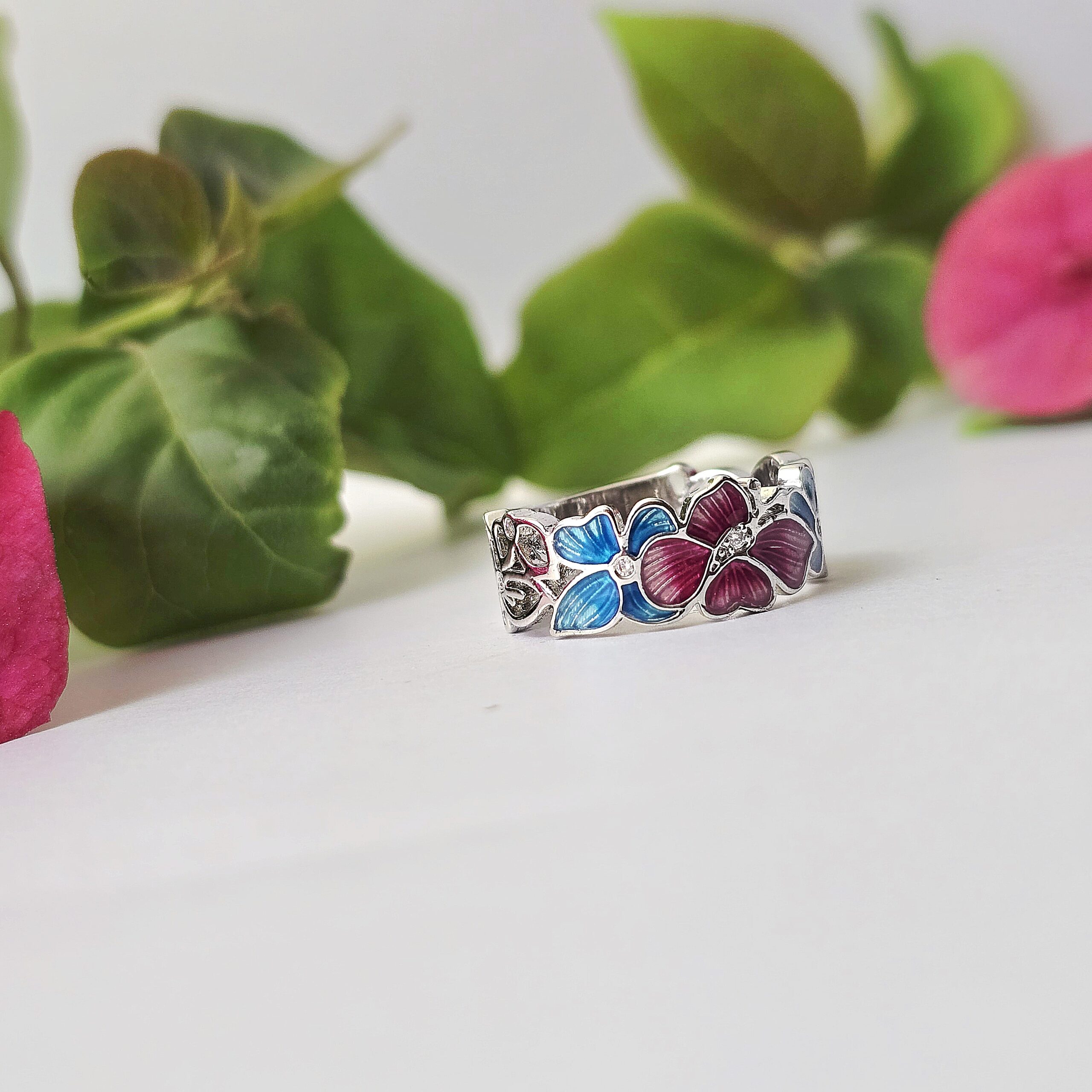 Enamel flat Floral Ring