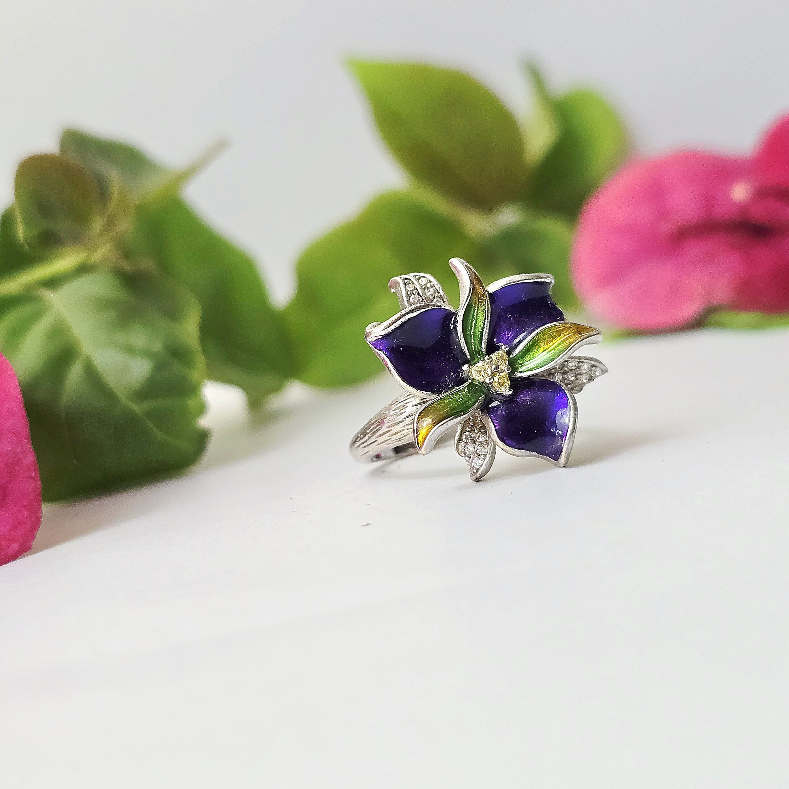 Purple Enamel Flower Ring